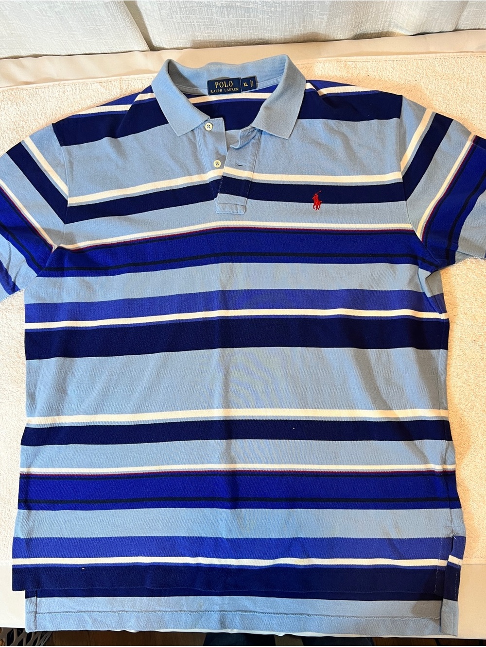 Polo by Ralph Lauren Light Blue, Navy & Royal Blue Striped Polo Shirt SIZE XLARG